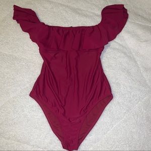 maroon one piece bathing suit